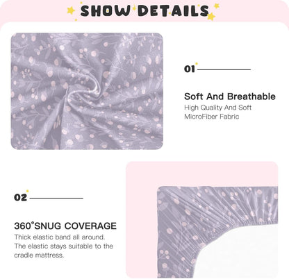 Fitted Crib Sheets Cactus and Floral Stretchy Portable Playard Sheets for Baby Toddler, Breathable Soft Mini Crib Mattress 52 x 28 in for Boys and Girls