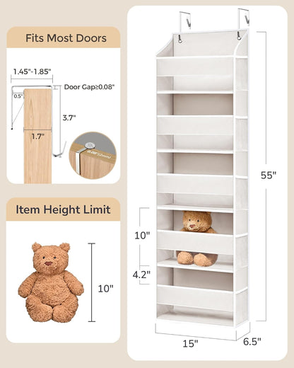 ULG 1 Pack Over Door Organizer with 5 Large and 10 Mesh Side Pockets, 44 lbs Weight Capacity Hanging Storage with Clear Window Kids Toys, Shoes, Diapers, Dark Grey, 5 Layers