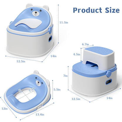 3-in-1 Potty Training Toilet, Portable Potty, Potty Training Seat and Toddler Step Stool, Easy Setup and Clean, Anti-Slip Toddler Potty Trainer for Boy Girl,Grey
