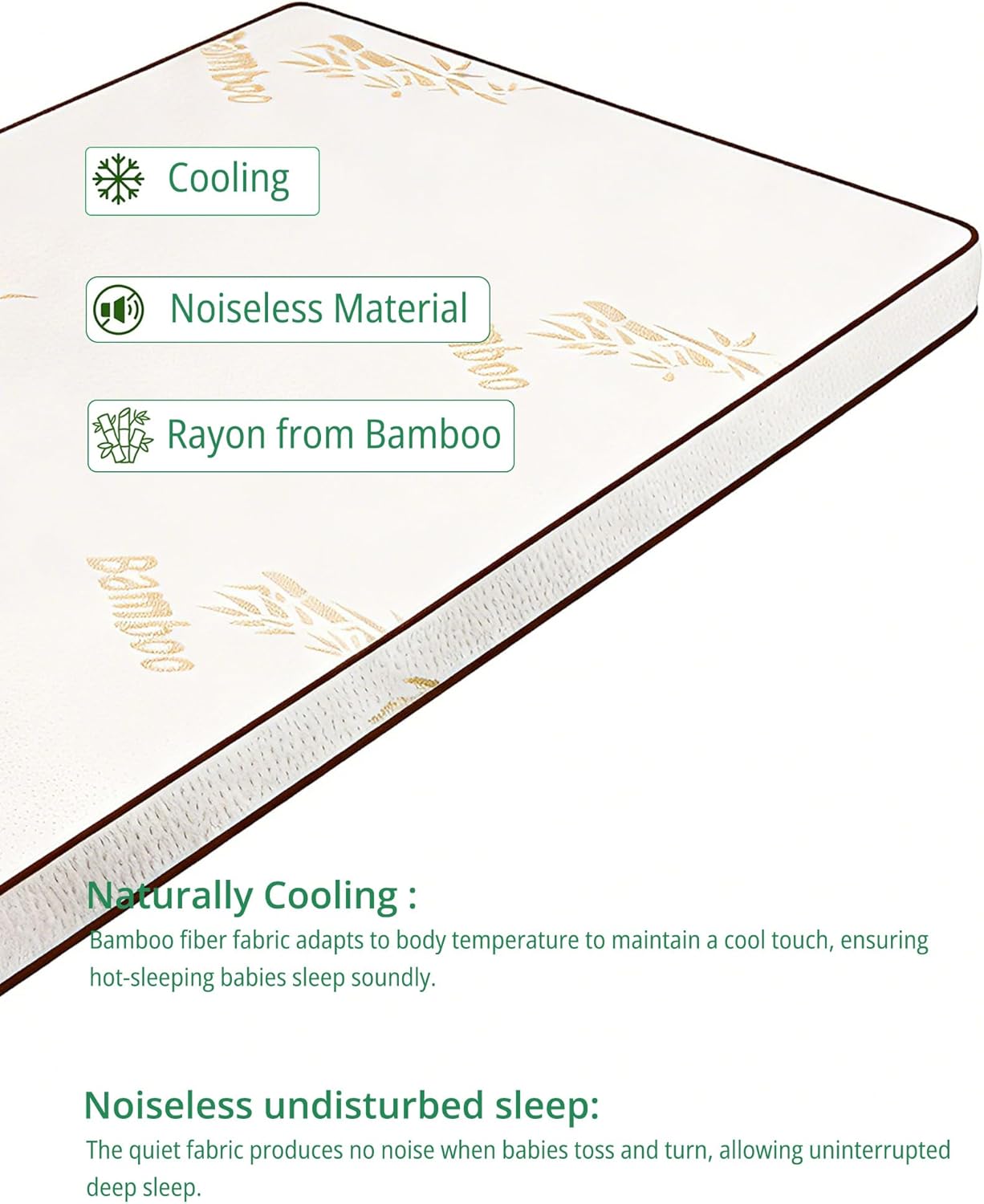 Pack and Play Mattress 38"x26" Playard Baby Pad for Pack n Play, No Gap Safer 3D Piped Edge, 1.5" Thick Medium Firm, Breathable Waterproof Washable Cover, White
