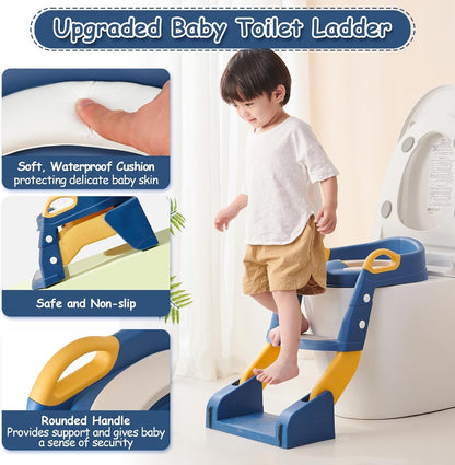3 in 1 Toddler Potty Training Seat Chair with Ladder and Basin for Boys and Girls, Adjustable Kids Potty Training Seat for Toilet with Anti-Slip Wide Steps and Safety Handles (Green)
