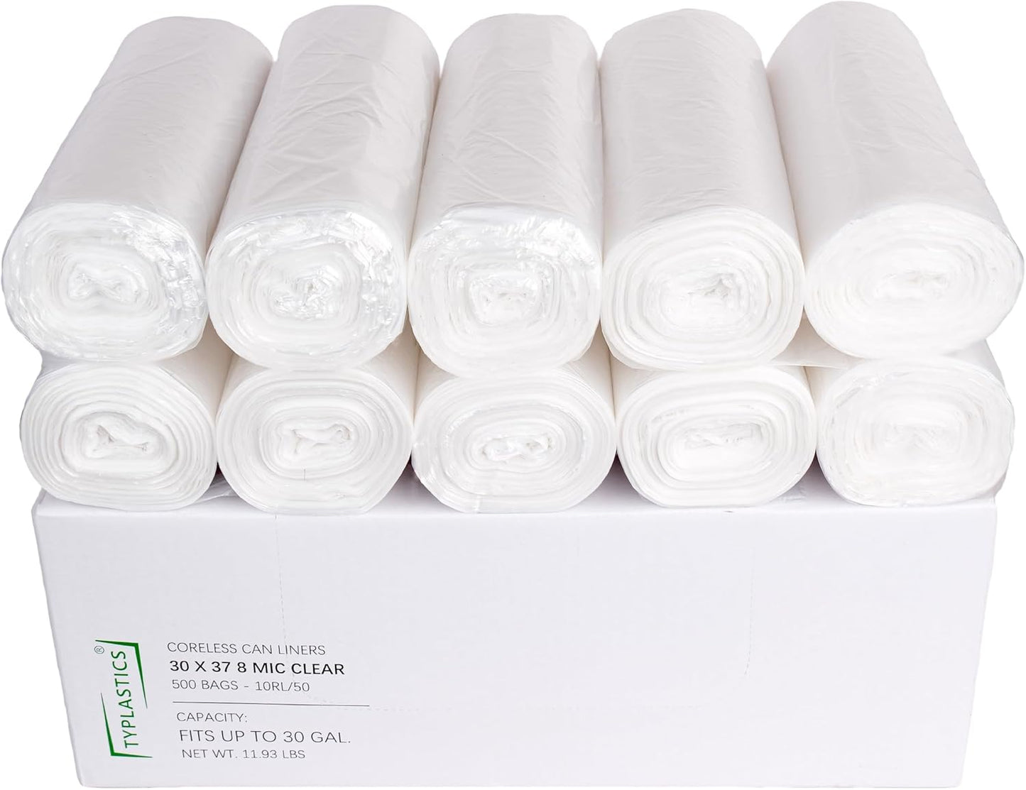 TYPLASTICS 20-30 Gallon Clear Trash Can Liners - 30" x 37" - High Density Garbage Bags - Case of 500 - Multipurpose for Office, Outdoor, Recycling, Industrial and Commercial