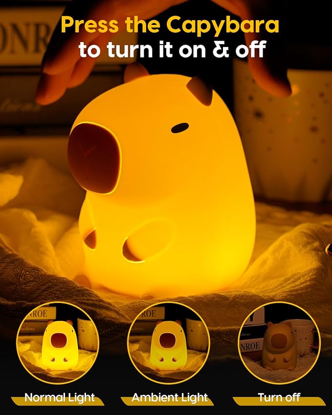 Amaredom Capybara Night Light, Adorable Capybara Lamp, Silicone Dimmable Nursery Nightlight, Rechargeable nightlight for kids with 20 Minutes Timer & Tap Control Baby Girls Women Bedrooms, Living Room
