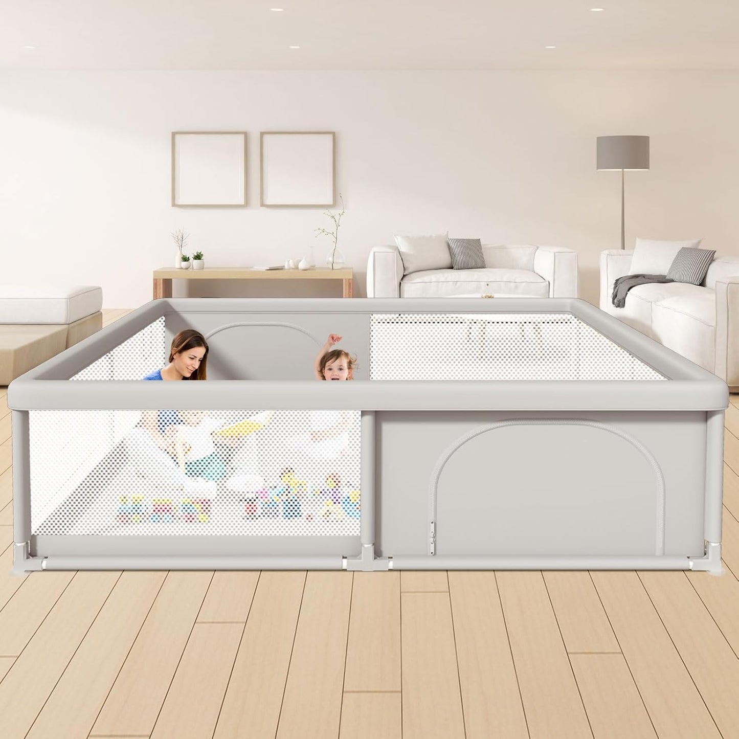 Hiaksedt Baby Playpen 50x50 Inch, Play Pens for Babies and Toddlers Baby Fence Play Yards for Indoor & Outdoor with Breathable Mesh Anti-Fall Playpen
