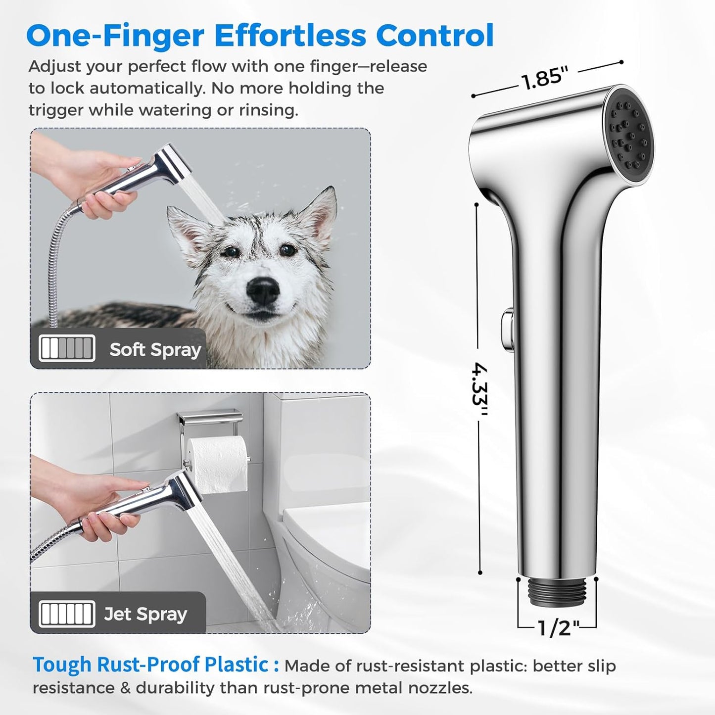 Handheld Bidet Sprayer for Toilet, Hurran New Premium Muslim Shower Toiletbidet Cloth Diaper Sprayer Set, Precise Adjustable Water Pressure Control with Bidet Hose for Feminine Wash, Chrome