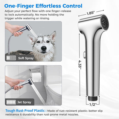 Handheld Bidet Sprayer for Toilet, Hurran New Premium Muslim Shower Toiletbidet Cloth Diaper Sprayer Set, Precise Adjustable Water Pressure Control with Bidet Hose for Feminine Wash, Chrome