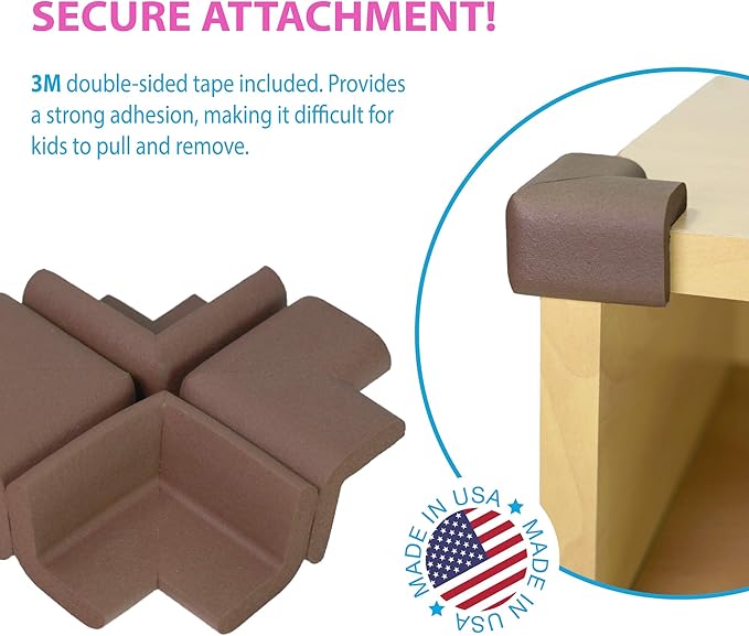 KidKusion Corner Cushion | Made in USA | Brown | 8 Pack | Furniture and Corner Protector