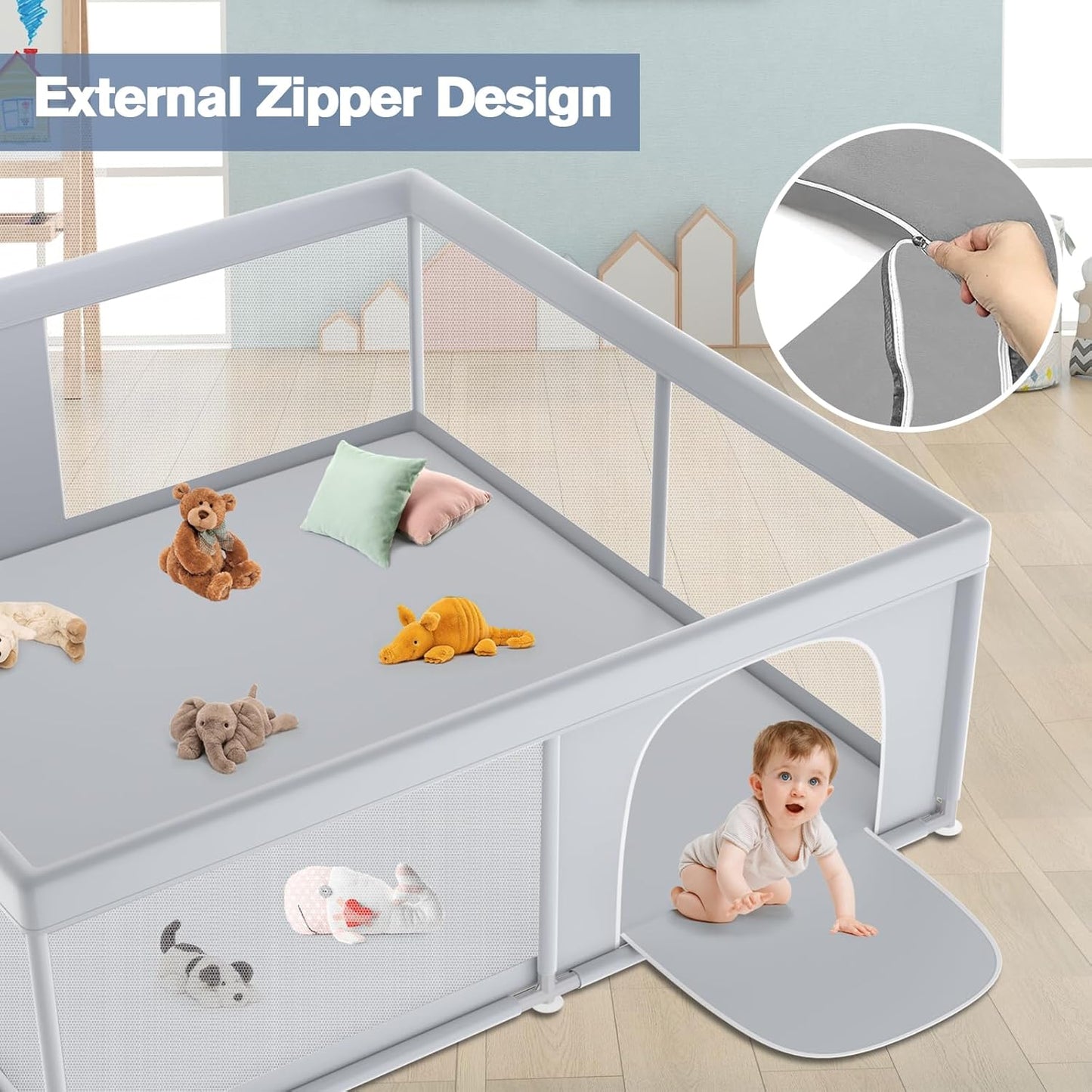Large Baby Playpen for Babies and Toddlers, Playpen 74×50, Large Baby Play Yards Indoor & Outdoor, Sturdy Safety Baby Play Pen with Soft Breathable Mesh, Toddlers Activity Center with Anti-Slip Base