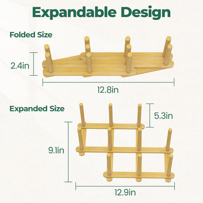 EsLuker.ly Baby Bottle Drying Rack Bamboo Vertical Dryer Holder, Space Saving for 12 Milk Glass Bottle Countertop, Wooden Drain Stand Shelf for New Parents