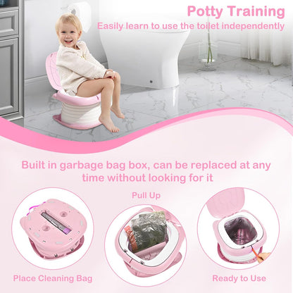 Portable Potty Chair for Toddlers with Splash-Proof Design, Foldable Travel Potty with Bag & 30 Refills - Kids Toilet for Car, Camping, Indoor - Easy Clean Baby Potty Training Seat(Red-blue)