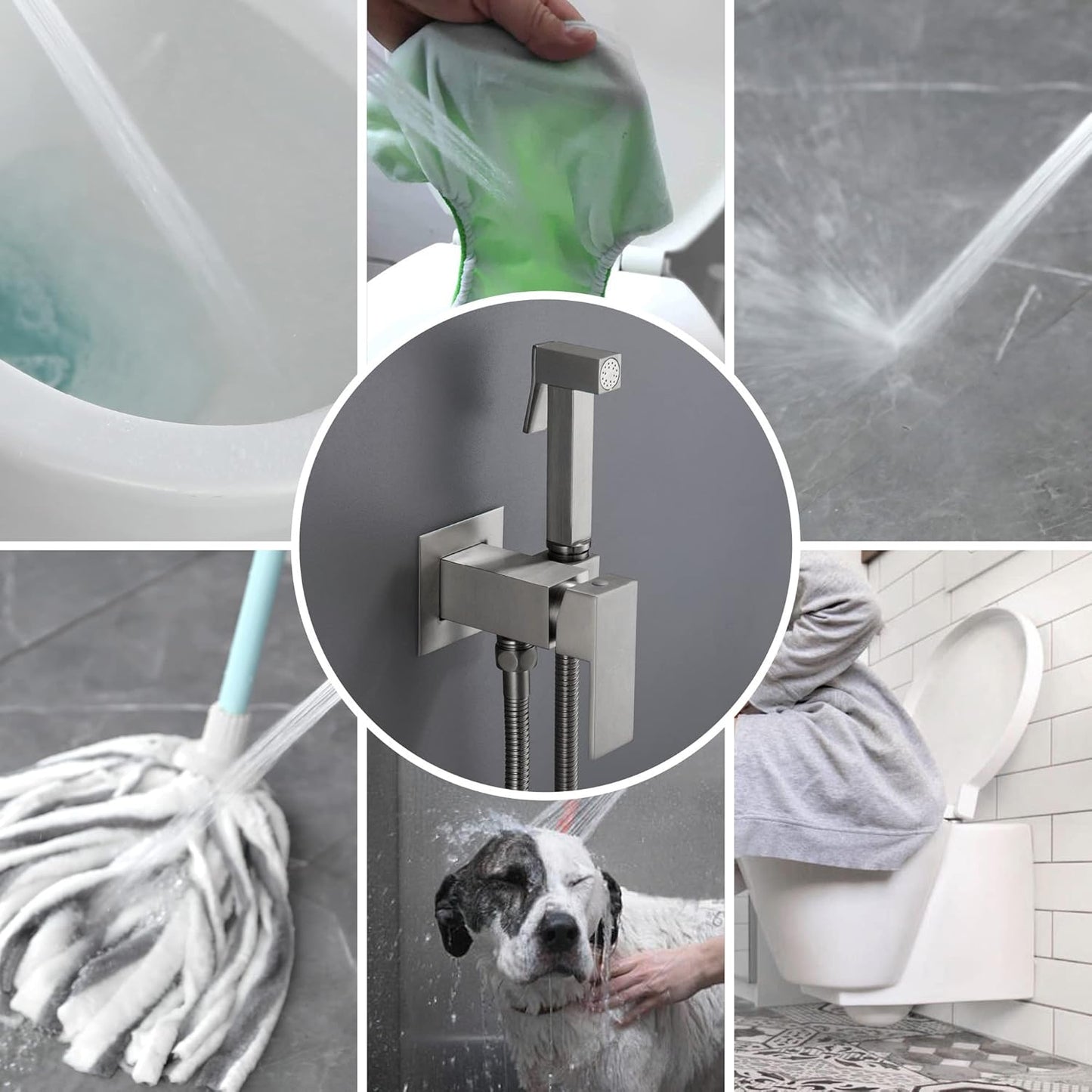 SHAMANDA Handheld Bidet Sprayer for Toilet, Stainless Steel Baby Cloth Diaper Sprayer Kit, Bathroom Toilet Bidet Attachment Set for Bathing Pets Feminine Hygiene, Matte Black BDS01-7
