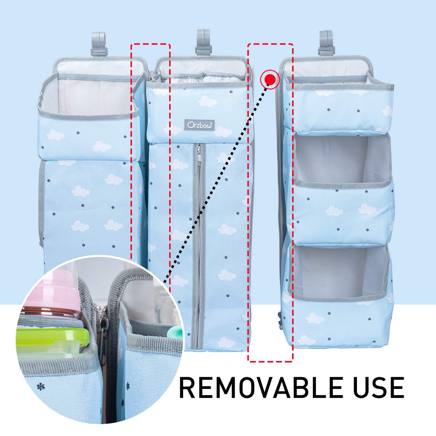 Orzbow 3-in-1 Hanging Diaper Caddy Organizer for Changing Table, Nursery Organization and Diaper Stacker for Crib Wall, Removable Diaper Organizer for Baby Girl Essentials, Pink