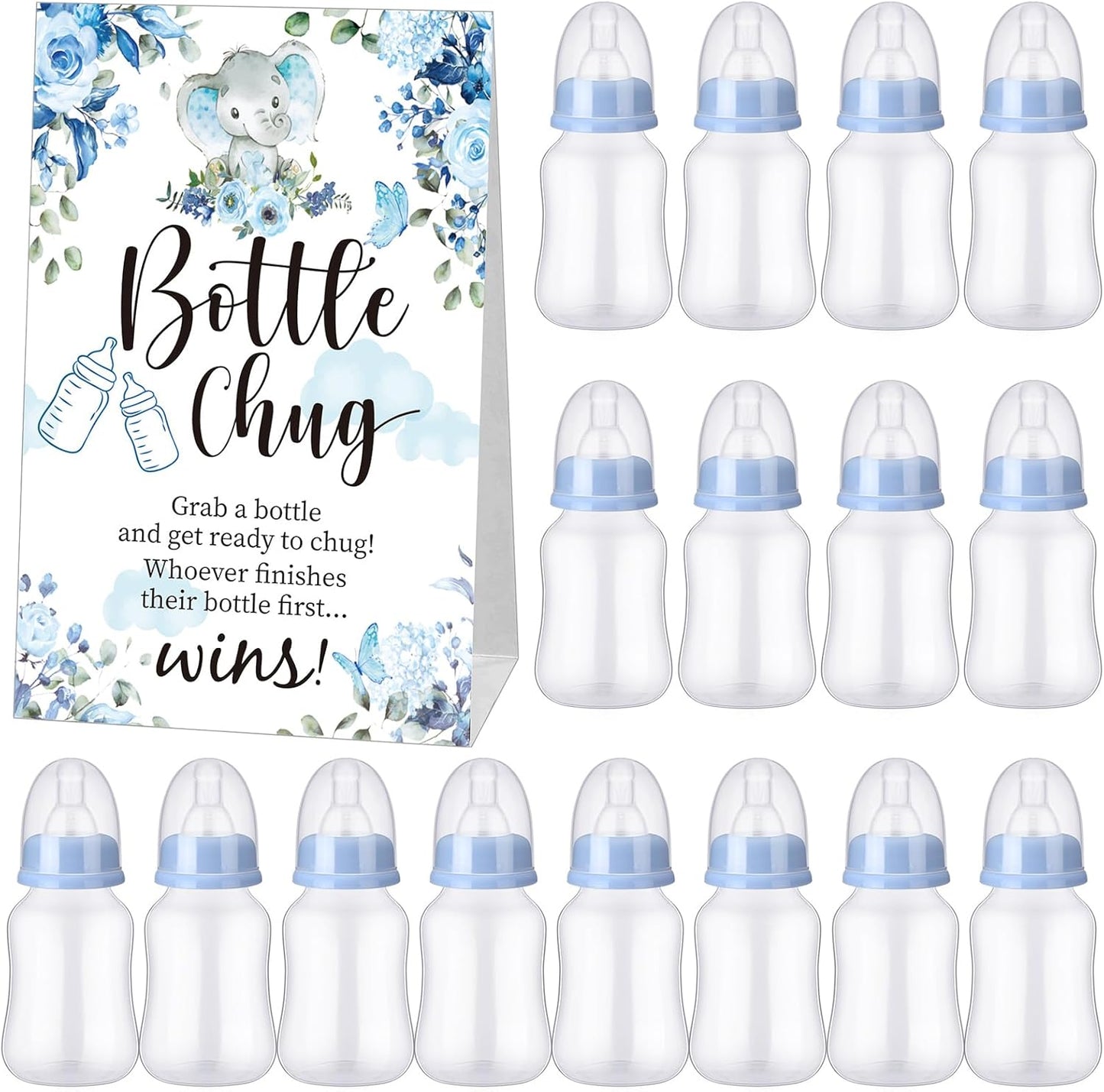 TrelaCo Bottle Chug Baby Shower Game 20 Pcs Baby Bottles Shower Favor with 1 Greenery Theme Sign for Gender Reveal Party Supplies Gifts(Green)