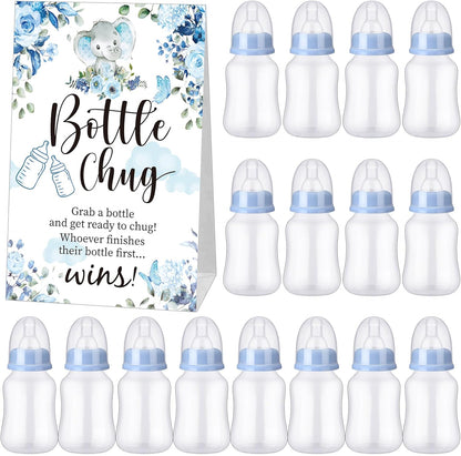 TrelaCo Bottle Chug Baby Shower Game 20 Pcs Baby Bottles Shower Favor with 1 Greenery Theme Sign for Gender Reveal Party Supplies Gifts(Green)