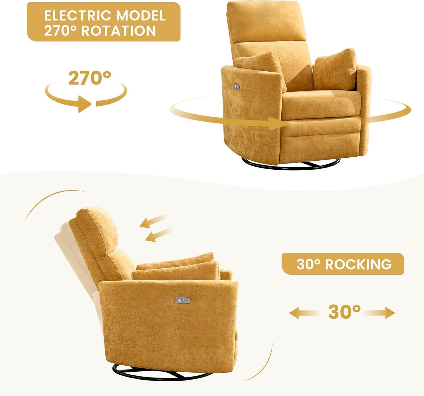 Power Recliner,Nursery Swivel Glider Rocking Chair with USB Port,Upholstered Adult Electric Recliner Rocking Chair with 2 Pillows for Living Room Bedroom (Beige Corduroy, Power-Driven)