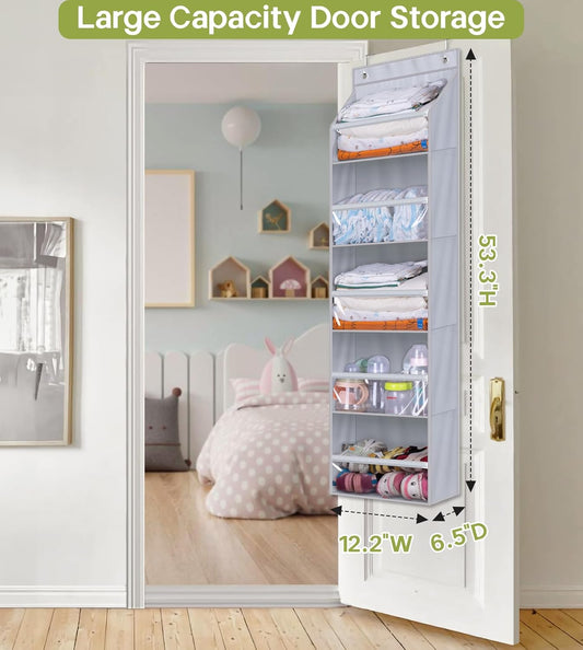 AOODA 2 Pack Over the Door Organizer, Large Capacity Closet Door Hanging Organizer, Clear Deep Pockets Baby Storage for Nursery, Bathroom, Bedroom, Pantry, Diapers (Light Yellow)