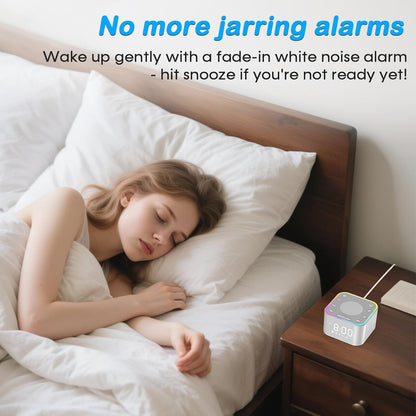 Sound Machine with Alarm Clock: 30 Non-Looping Sleep Sounds - White Noise Alarm Clock for Natural Wake Up - Adjustable Volume & Light, Memory Function, Sleep Timer (Black)