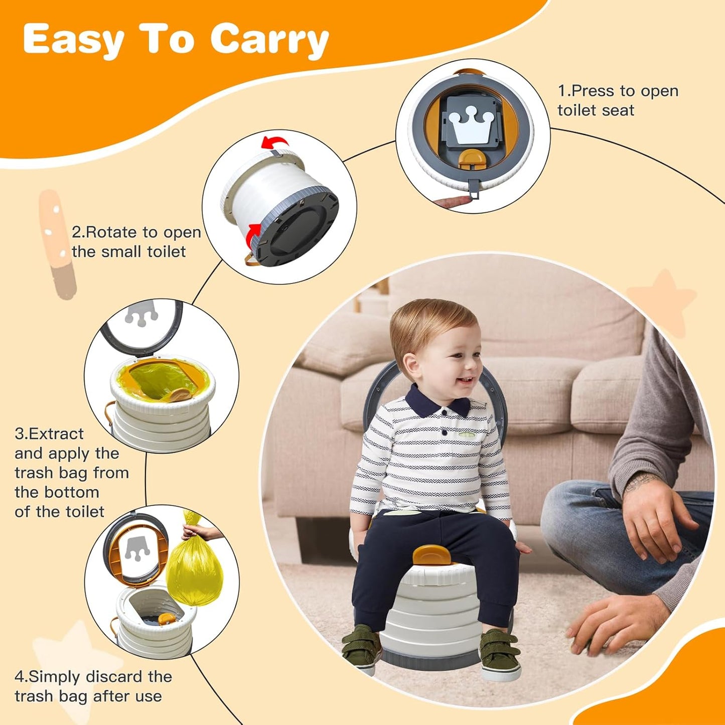 Portable Potty Chair for Toddlers with Splash-Proof Design, Foldable Travel Potty with Bag & 30 Refills - Kids Toilet for Car, Camping, Indoor - Easy Clean Baby Potty Training Seat(Red-blue)