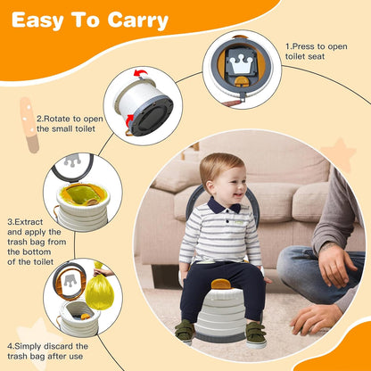 Portable Potty Chair for Toddlers with Splash-Proof Design, Foldable Travel Potty with Bag & 30 Refills - Kids Toilet for Car, Camping, Indoor - Easy Clean Baby Potty Training Seat(Red-blue)
