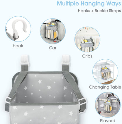 Maliton Changing Table Diaper Organizer - Baby Hanging Diaper Stacker Nursery Caddy Organizer for Cribs Playard Baby Essentials Storage (Gray)
