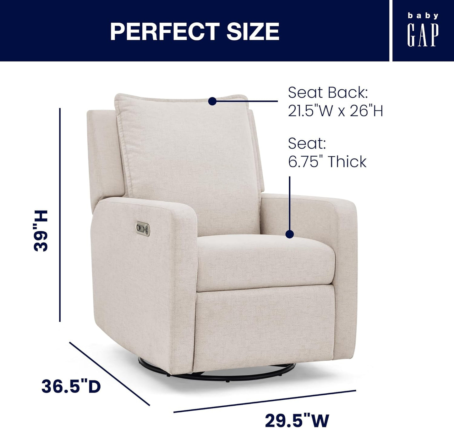 babyGap Harlowe Power Recliner with USB-A and Type-C Ports by Delta Children - Greenguard Gold Certified – Stain-Resistant Performance Fabric is Oeko-TEX Standard 100 Certified, Sand