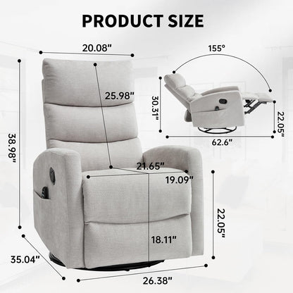 Massage Chair Recliner with Heat, Swivel Rocking Chair Recliner with High Back, Manual Nursery Recliners for Adults,Small Recliner Chair for Small Spaces, Living Room Bedroom, Fabric (Blue Green)