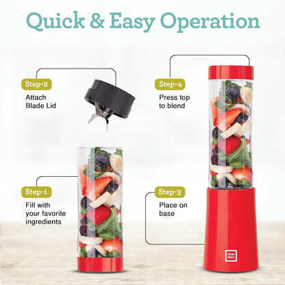 Euro Cuisine MM1R Personal Blender - Compact & Portable Smoothie Blender, Mini Blender Cup for Smoothies, Shakes, Baby Food,Single Serve Blender - Red