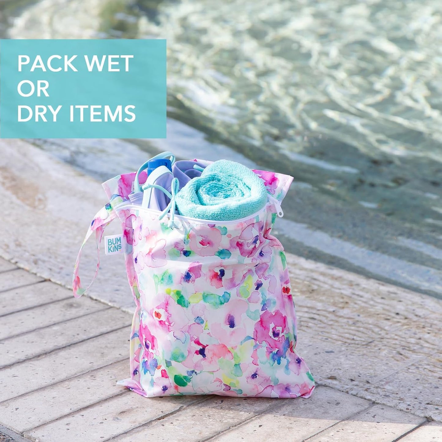 Bumkins Disney Waterproof Wet Bag for Baby, Travel, Swim Suit, Cloth Diapers, Pump Parts, Pool, Gym Clothes, Toiletry, Strap to Stroller, Daycare, Zip Reusable Bag, Packing Pouch, Winnie the Pooh