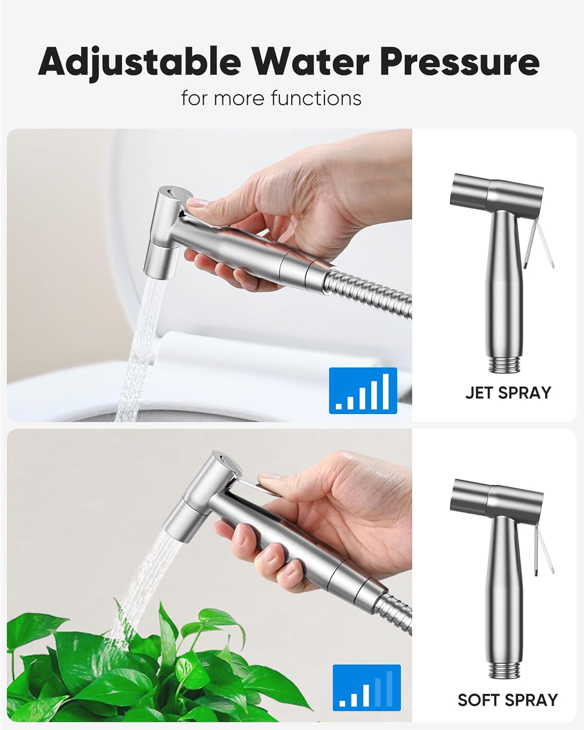 Arofa Handheld Toilet Bidet Sprayer for Toilet-Adjustable Water Pressure Control with Bidet Hose for Feminine Wash, Stainless Steel Brushed Nickel Bidet Faucet Cloth Diaper for Baby Wash