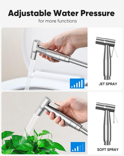 Arofa Handheld Toilet Bidet Sprayer for Toilet-Adjustable Water Pressure Control with Bidet Hose for Feminine Wash, Stainless Steel Brushed Nickel Bidet Faucet Cloth Diaper for Baby Wash