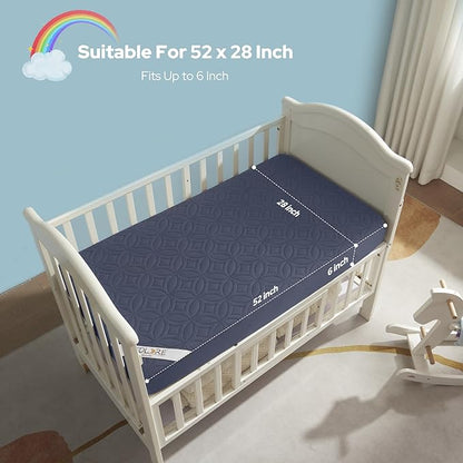 Waterproof Crib Mattress Protector 2 Pack, Soft and Breathable Crib Mattress Pad Cover, Noiseless Machine Washable Toddler Mattress Protector for Standard Baby Toddler Bed (52''x28'',Navy Blue)