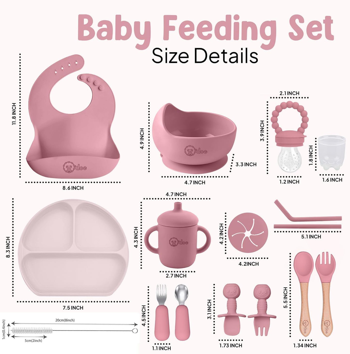 O'doe 17-Piece BPA-Free Silicone Baby Feeding Set | Thick & Soft Suction Plates, Baby Bowls, Wooden Fork & Spoon, and More | Make Mealtime Fun and Easy for Your Little One (Purple, V2)