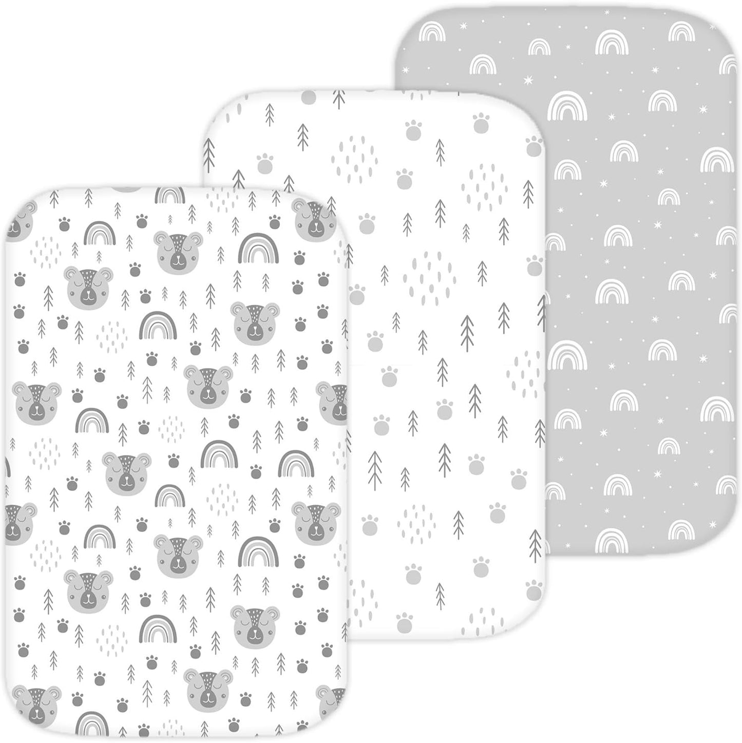 Bassinet Sheets for Papablic, CoZee, Cowiewie, Ezebaby, Nawahev Baby Bassinet Bedside Sleeper by TansyPanda, 3PC, 33x20, Ultra Soft, Breathable Snug Fit, Unisex Boys Girls, Gray White (Space Rockets)