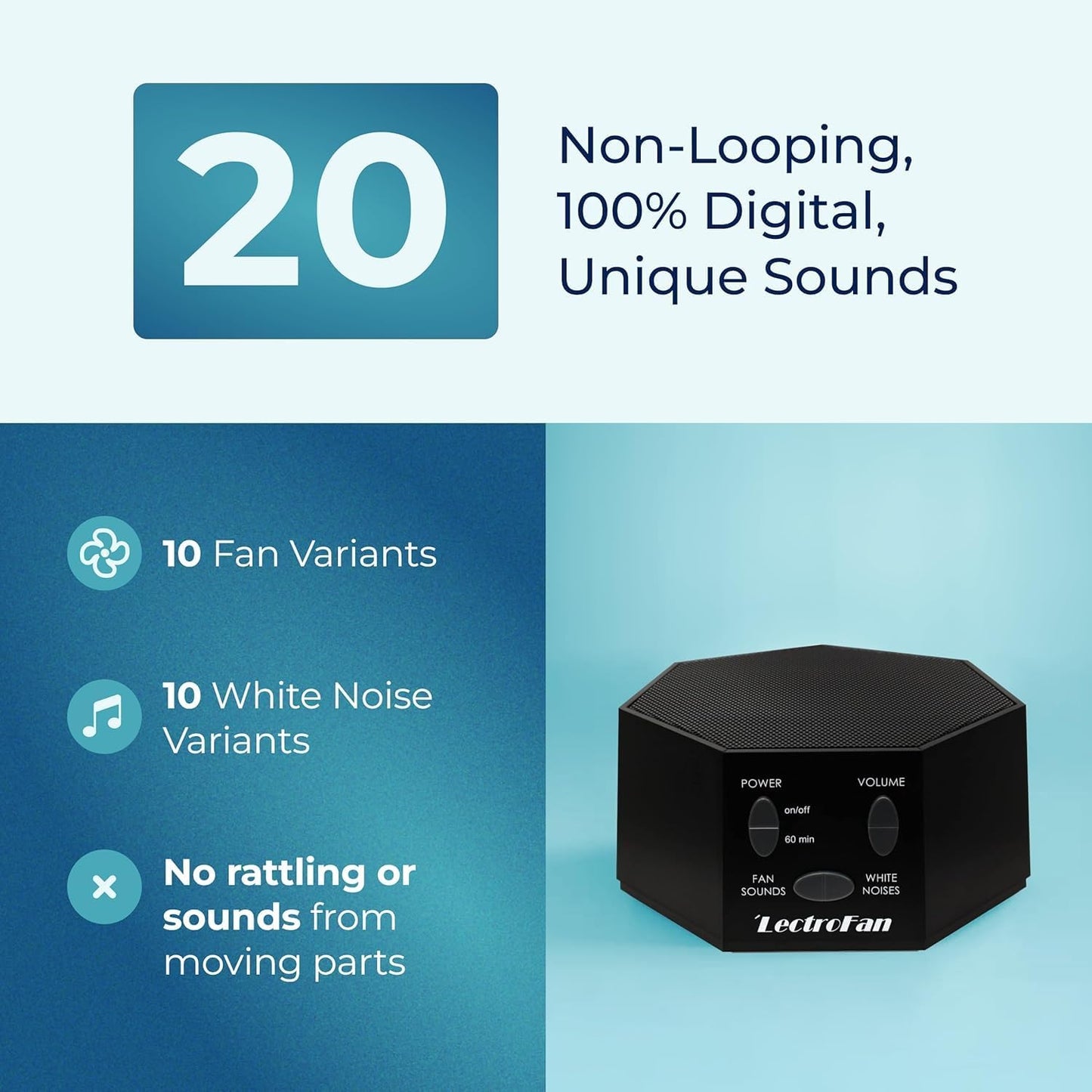 Adaptive Sound Technologies LectroFan Classic White Noise Machine - Global Power Edition with Adaptors for US, UK & EU - 20 Non-Looping Fan & White Noise Variations - White