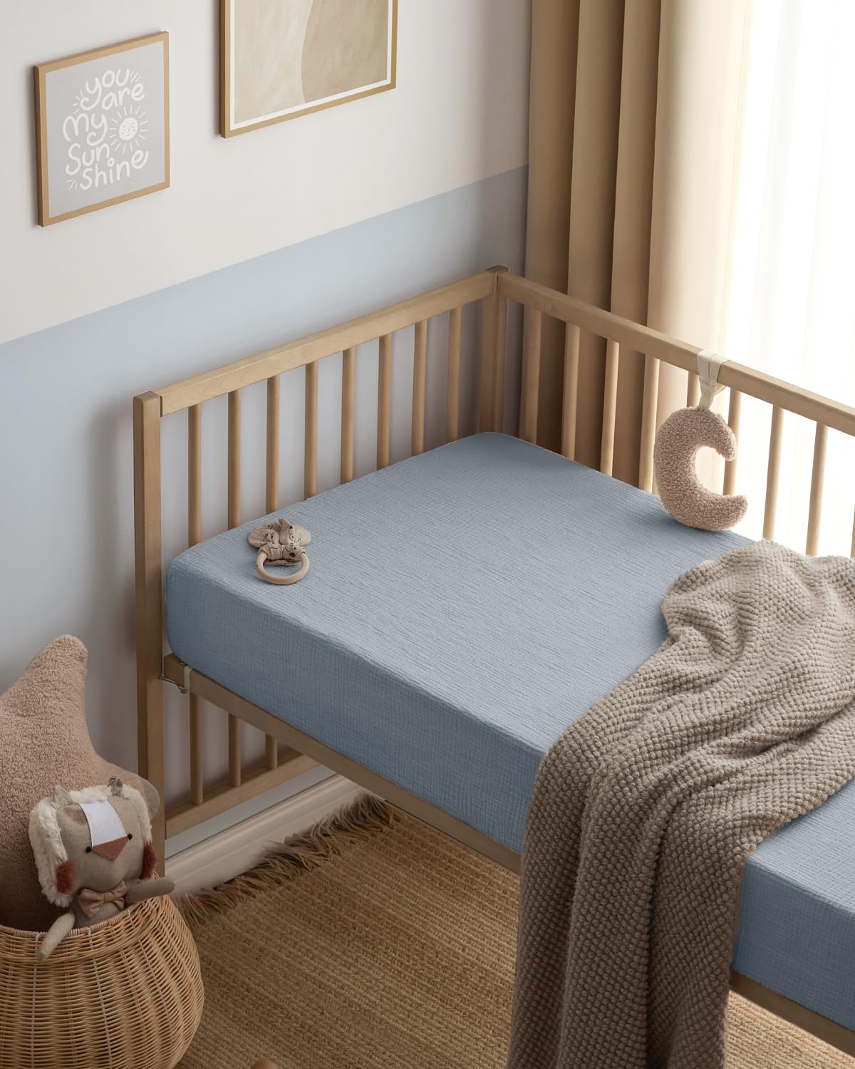 Blissful Diary Muslin Bassinet Sheets for Baby Girls Boys, Boho Soft Cotton Fitted for Oval Hourglass Rectangle Mattress, 2 Pack(Sunshine&Brown)