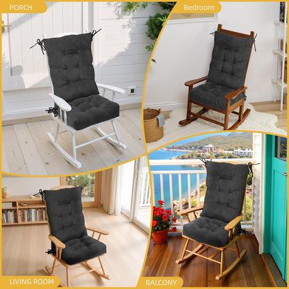 Millsilo Rocking Chair Cushions 3-Piece Set with Neck Pillow, Indoor Rocker Comfortable Tufted Non-Slip Pads with Ties, High-Density Foam Cushion for Adirondack Glider Chair, Orange, 52 x 19 x 4 Inch