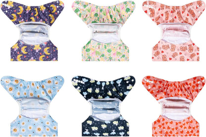 ALVABABY 6pcs Cloth Diaper Covers &1 Wet Dry Bag, Washable Reusable Cloth Nappy Shell for Prefold with Multi-Functional Bag, Flat or Fitted Diaper Inserts 6NKZ06