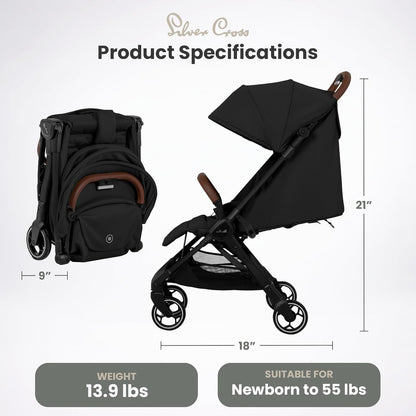 Silver Cross Clic Compact Travel Stroller – (Latte) – Lightweight Baby Stroller for Airplane Travel – One-Hand Fold, Lie-Flat Infant & Toddler Seat – Birth to 55 lb