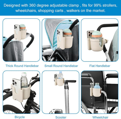 Accmor Stroller Cup Holder with Phone Holder, Bike Cup Holder, Universal Cup Holder for Uppababy Nuna Doona Strollers, 2-in-1 Cup Phone Holder for Stroller Bike Accessory