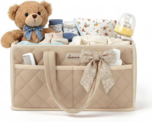 Diaper Caddy Organizer For Changing Table,Dutch Velvet Baby Diaper Caddy With 3 Removable Compartments &4 Side Pockets,Portable Diaper Basket For Car Organizer,Nursery Organizer For Essential Supplies