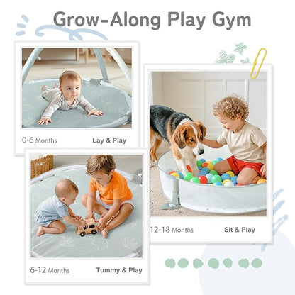 Mallify 5-in-1 XL Large Baby Gym & Ball Pit, Play Mat & Play Gym, Combination Baby Activity Gym with Milestone Cards for Sensory Exploration and Motor Skill Development, Balls are not Included