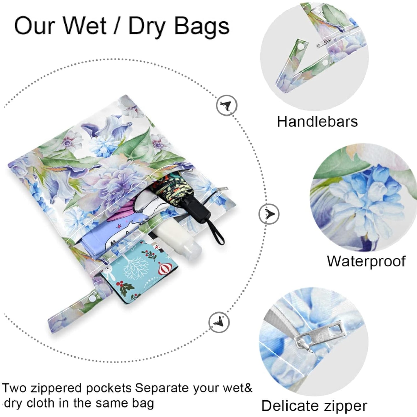 visesunny Leopard Grain 2Pcs Wet Bag with 2 Zippered Pockets Snap Handle Washable Reusable Roomy for Travel,Beach,Pool,Daycare,Stroller,Diapers,Dirty Gym Clothes, Wet Swimsuits, Toiletries