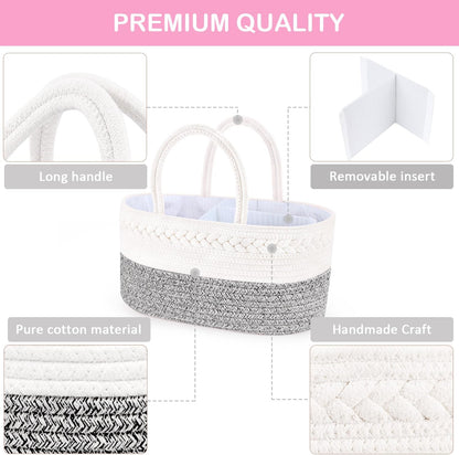 ABenkle Baby Diaper Caddy, Nursery Storage Bin and Car Organizer for Diapers and Baby Wipes, Cotton Rope Diaper Basket Caddy, Changing Table Diaper Storage Caddy