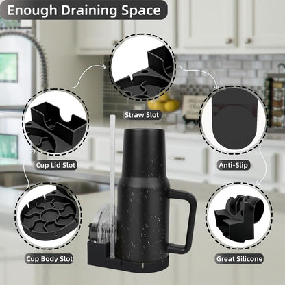 Silicone Bottle Drying Rack for Stanley Cup, Space Saving Tumbler Drying Rack for Water Bottles, Mugs, Glasses, Baby Bottles, Kitchen Accessories with Multifunction Brush(Black)