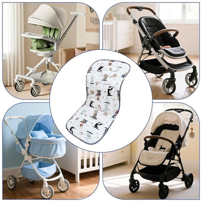 Baby Stroller Cushion,Infant Car Seat Insert-Reversible Universal Breathable and Soft Newborn Stroller Mat,100% Cotton Cover Toddler Seat Pad Liner-34x78cm,1 Pack(Music Animal White+Blue)