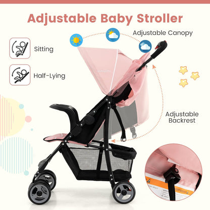 Baby Joy Lightweight Stroller, Compact Toddler Travel Stroller for Airplane, Infant Stroller w/Adjustable Backrest/Footrest/Canopy, 5-Point Harness, Storage Basket, Easy One-Hand Fold (Gray)