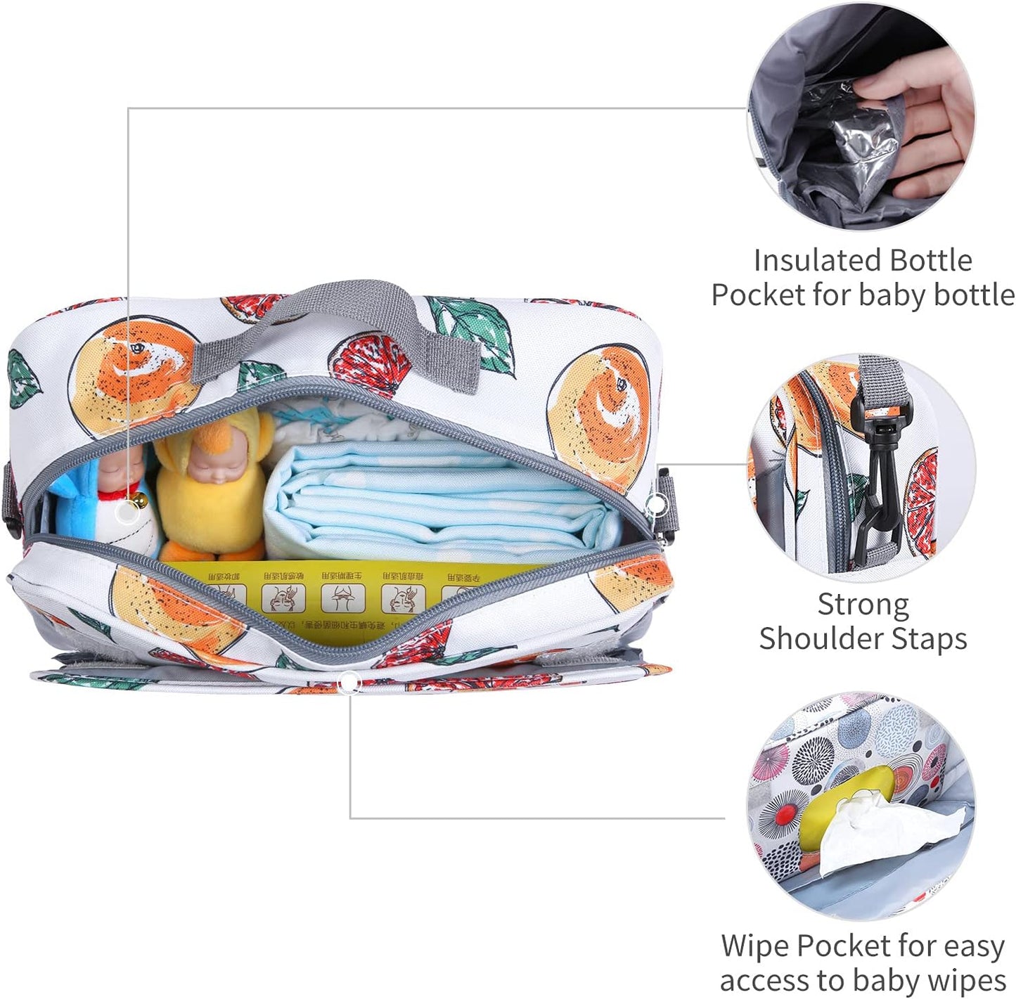 GOGOSO Baby Stroller Organizer Bag with Insulated Pocket, Universal Fit Most Strollers, Space for Diapers, Wipes & Toys, Flowers