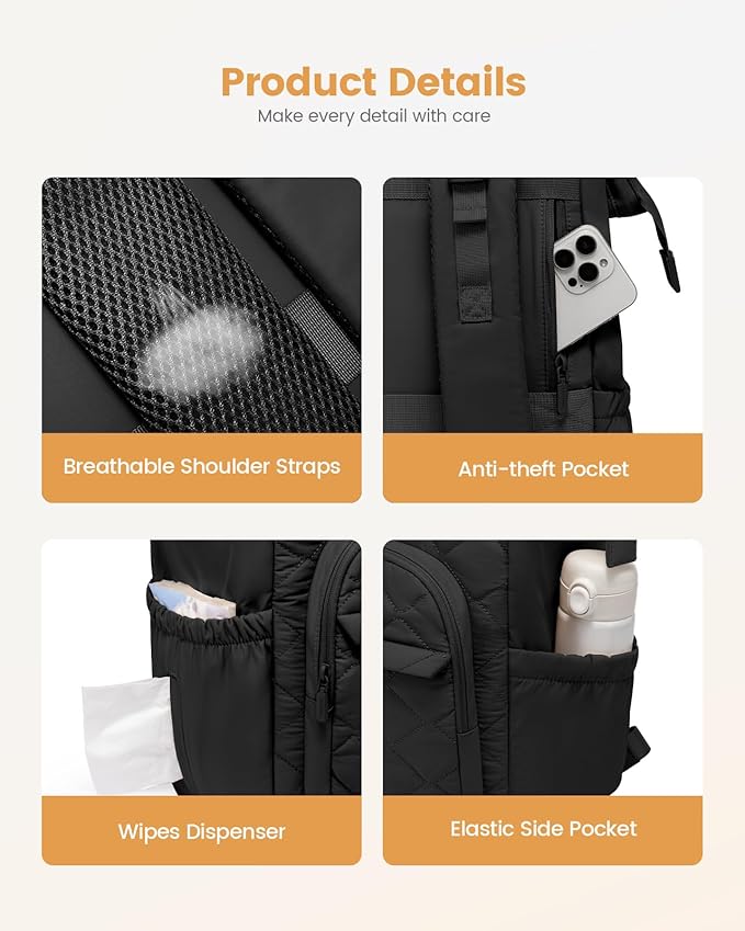 LOVEVOOK Small Diaper Bag Backpack, Mini Baby Bag for Girl Boy with Changing Pad, Diaper Backpack for Mom Dad with Stroller Buckles, Black