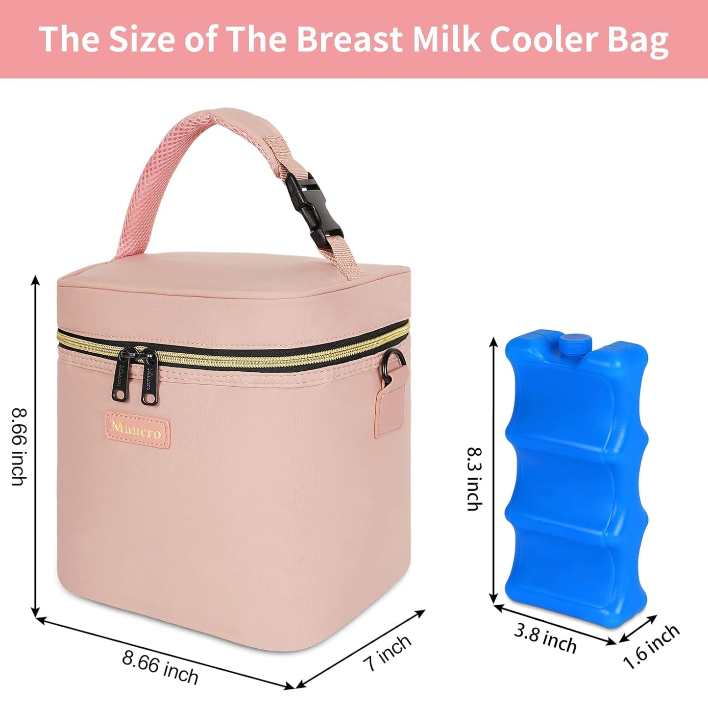 Mancro Breastmilk Cooler Bag with Ice Pack, Fits 6 Baby Bottles Up to 9 Ounce Insulated Baby Bottle Bag, Breast Milk Cooler on The go with Strap, Bottle Storage Bag for Nursing Mom Daycare, Black