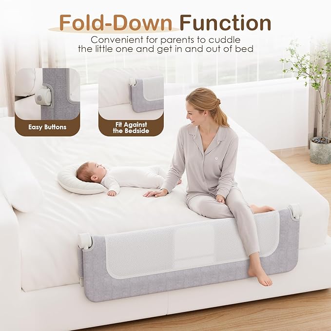 Bed Rail for Toddlers, 59 Inch Swing Down Toddler Bed Rails with Wider U-Shape Base, Breathable Baby Bed Rail Guard for King, Queen, Full, Twin Bed Rail for Baby